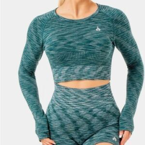 Ryderwear Compression Teal Long Sleeve Crop Top Workout Shirt S